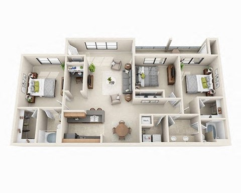 Floor plan for 3 beds, 2 baths, 1444 sqft